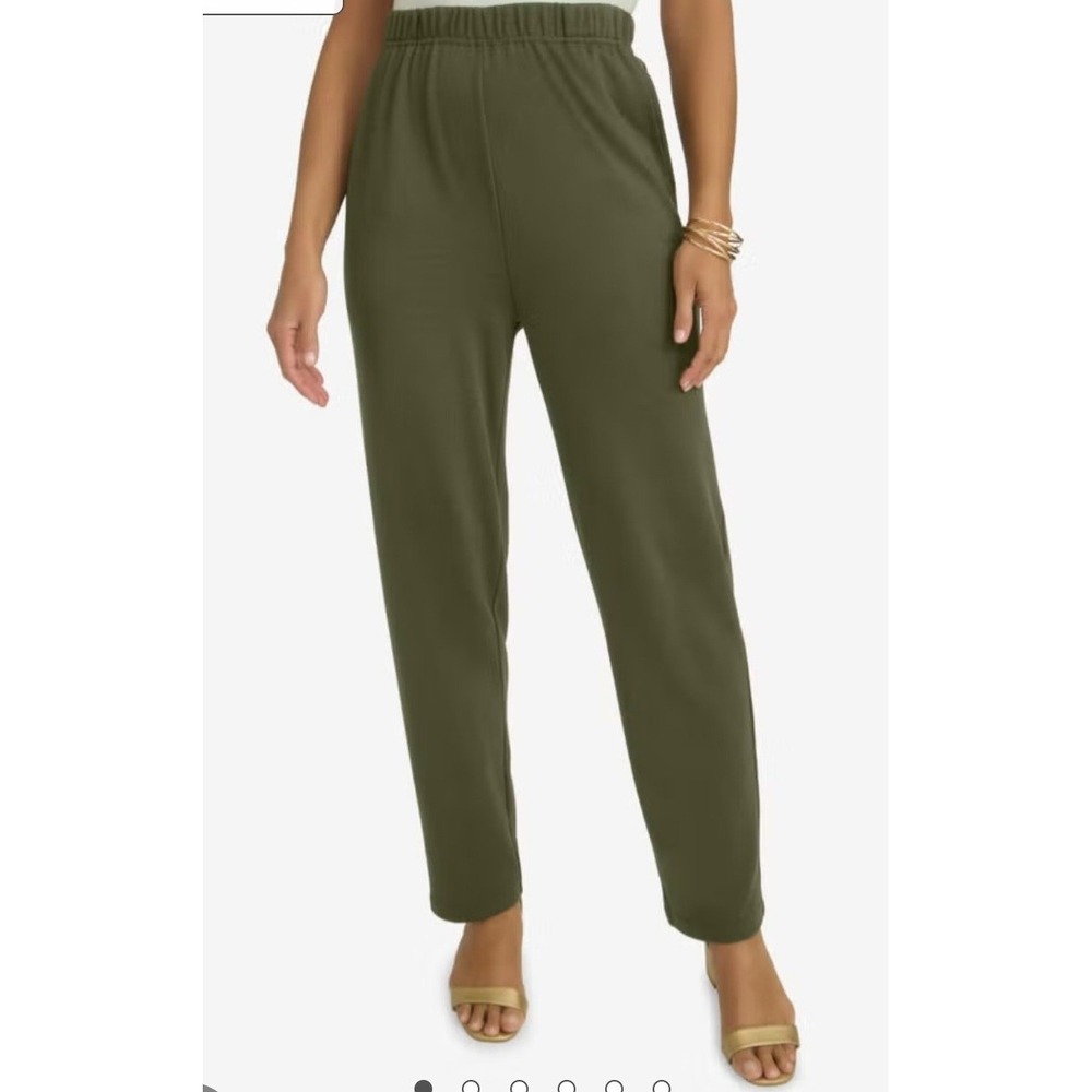 Avenue Olive Green Crepe Knit Straight Leg Pull On Pants Plus Sz 22/24 NEW